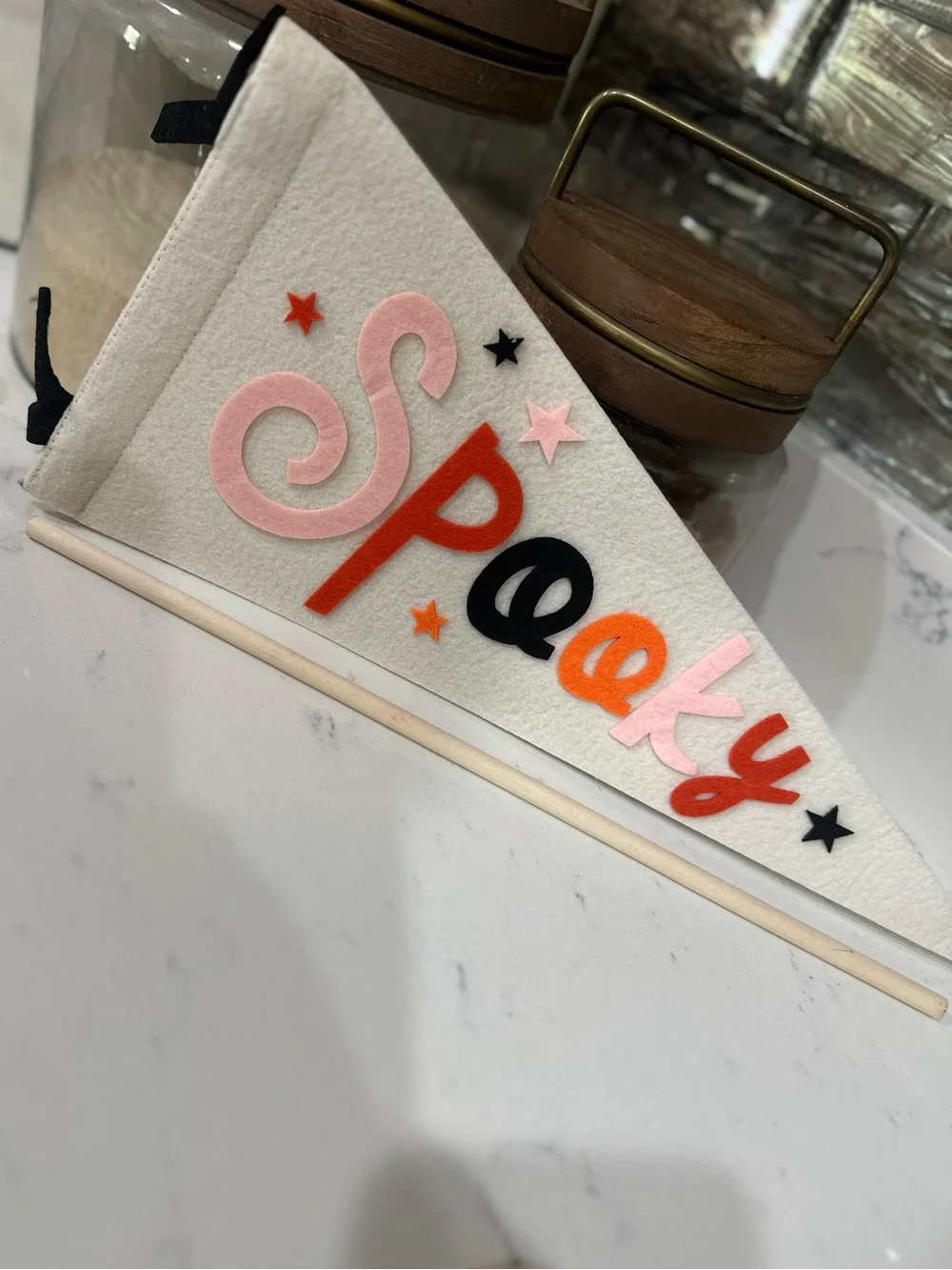 Source Unknown Cream 'Spooky' Felt Banner with Pink, Orange & Black Accents